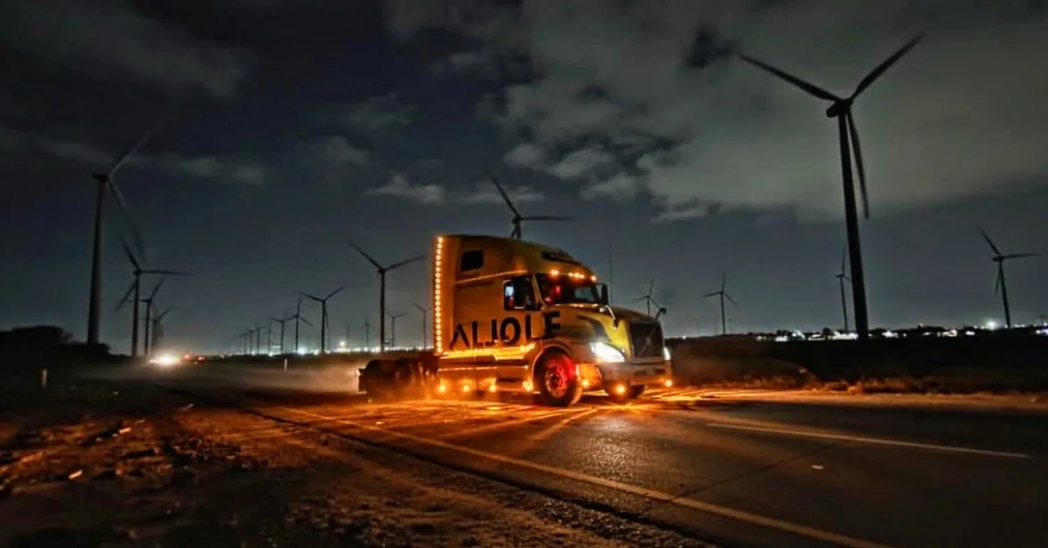 Tractocamión ALJOLE durante un recorrido nocturno