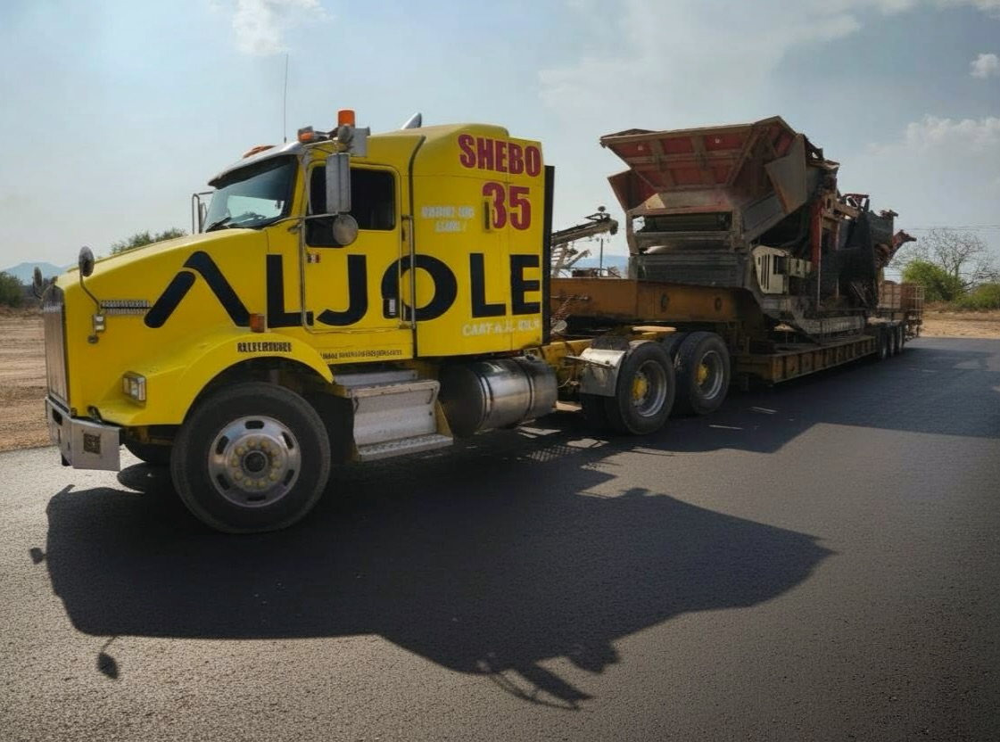 Tractocamión ALJOLE con lowboy transportando maquinaria